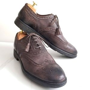 Dolce & Gabbana Men's Oxfords Lace Up Wingtip Shoes Brown Distressed Leather